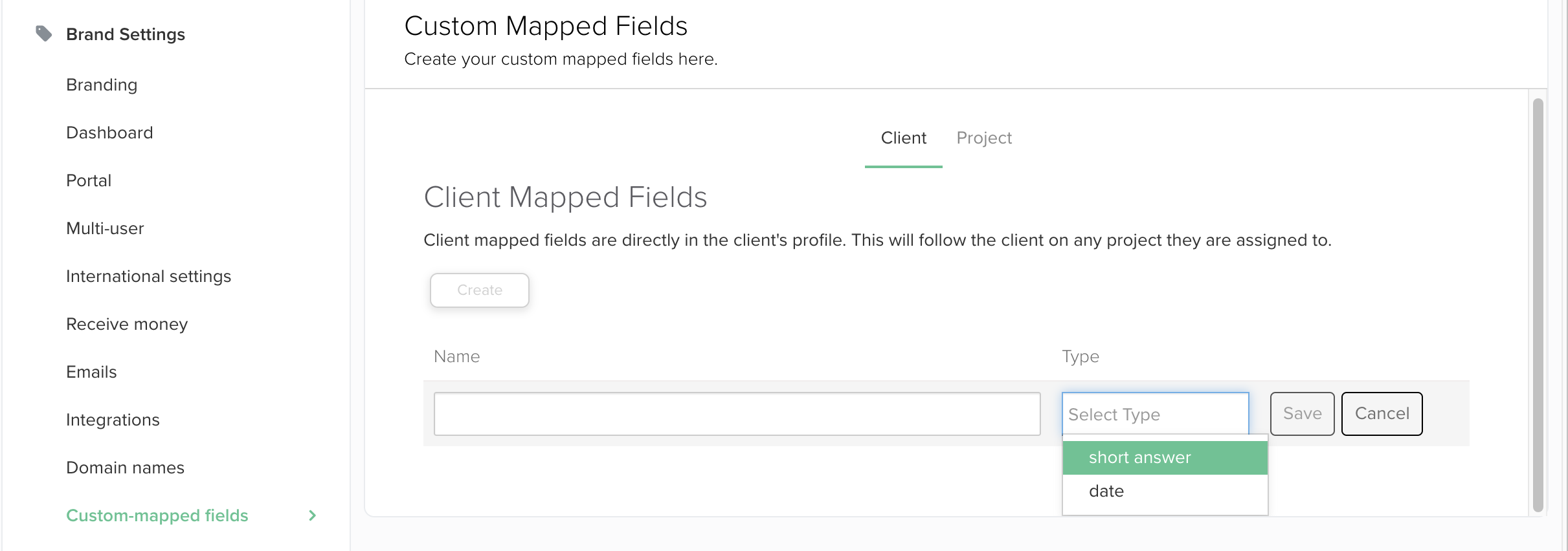 Screenshot Dubsado Create Client Mapped Fields by Flourish Online Management