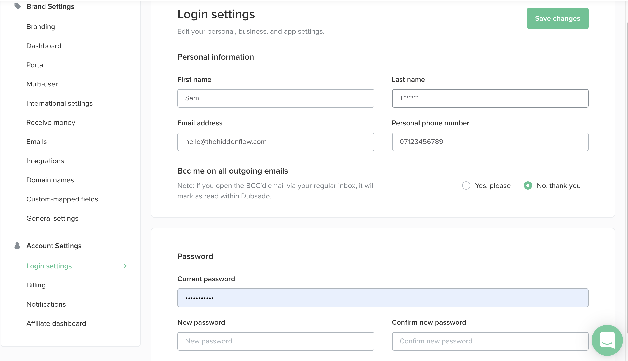 Screenshot Dubsado Login Settings by Flourish Online Management