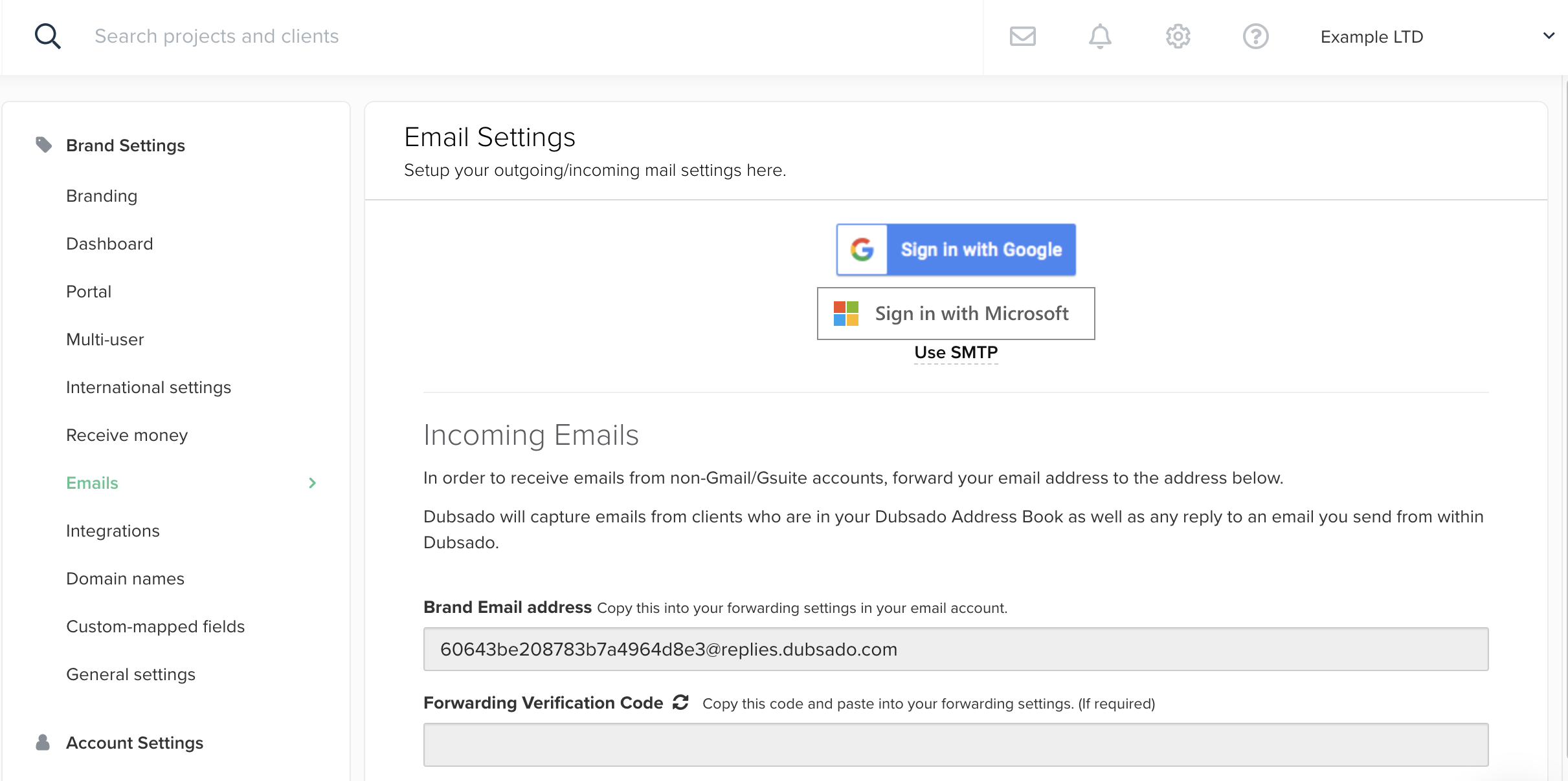 Screenshot Email Settings Dubsado by Flourish Online Management