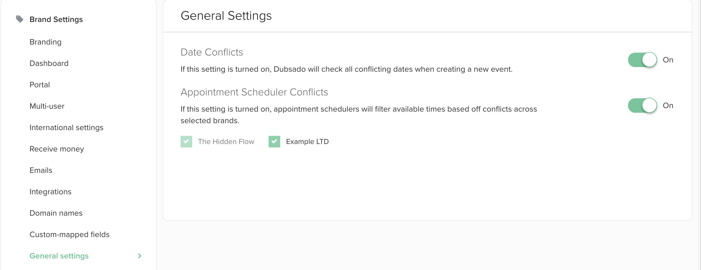 Screenshot General Settings Dubsado by Flourish Online Management