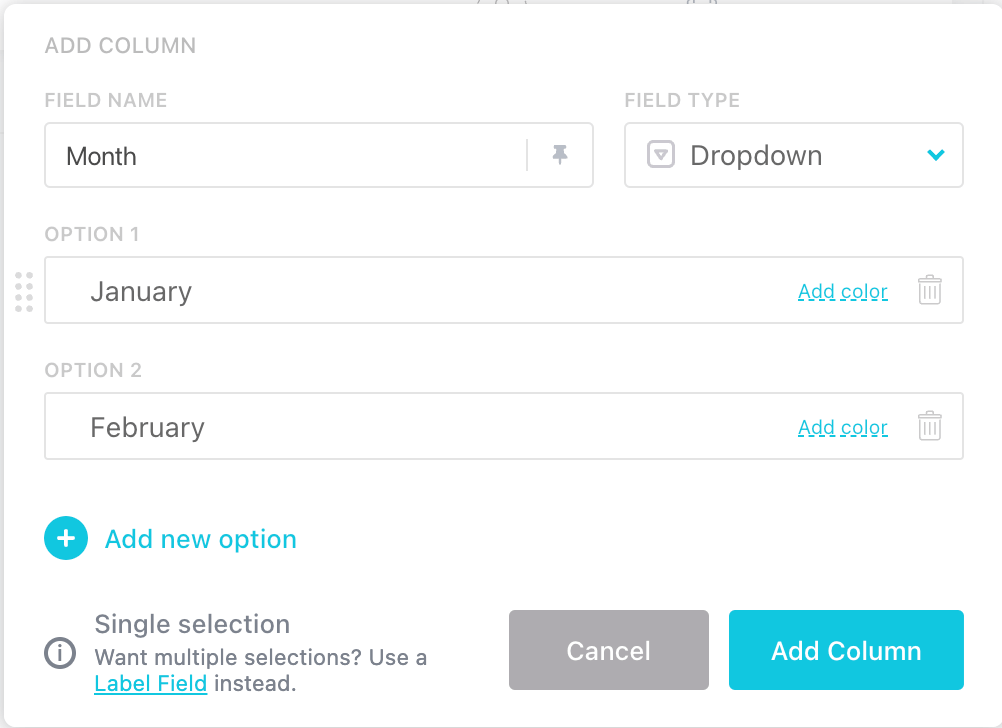 Screenshot of ClickUp about how to add a dropdown by month by Flourish Online Management