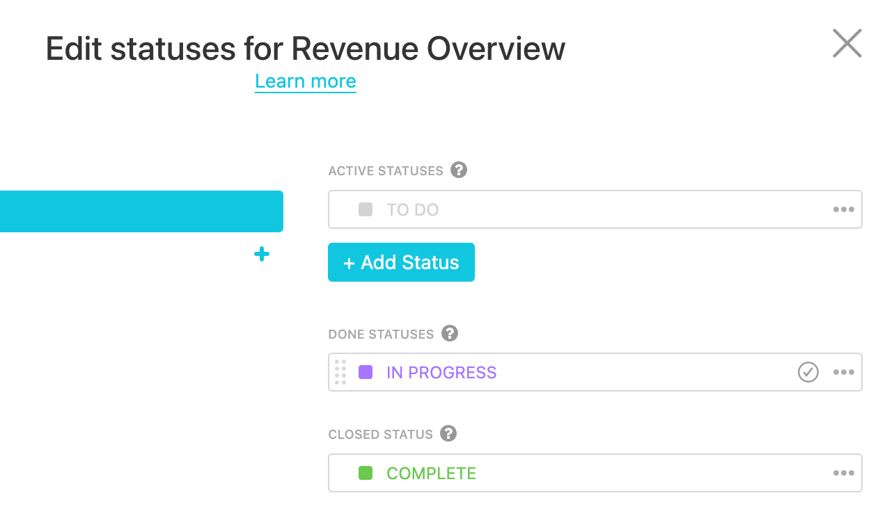 Screenshot of ClickUp about which status to pick by Flourish Online Management