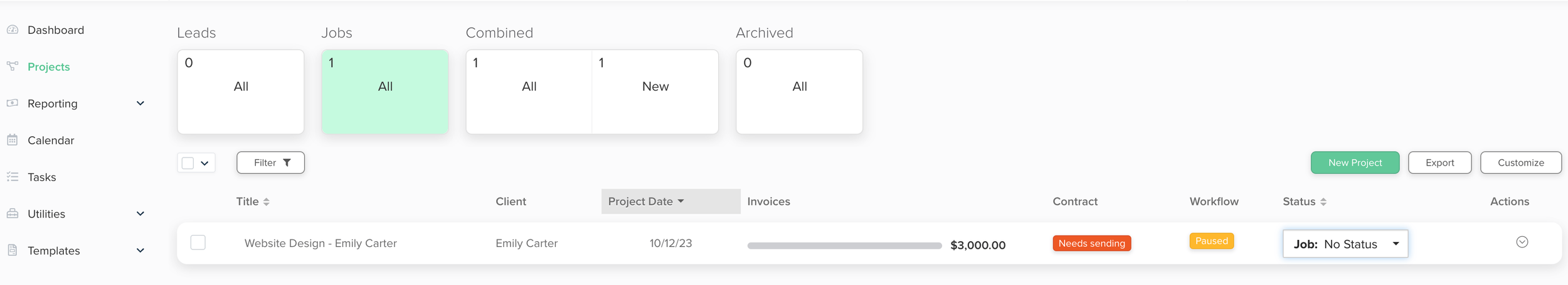 Project Overview in Dubsado with default lead statuses- Dubsado vs ClickUp for Designers by Flourish Online Management - Business Coach for Designers